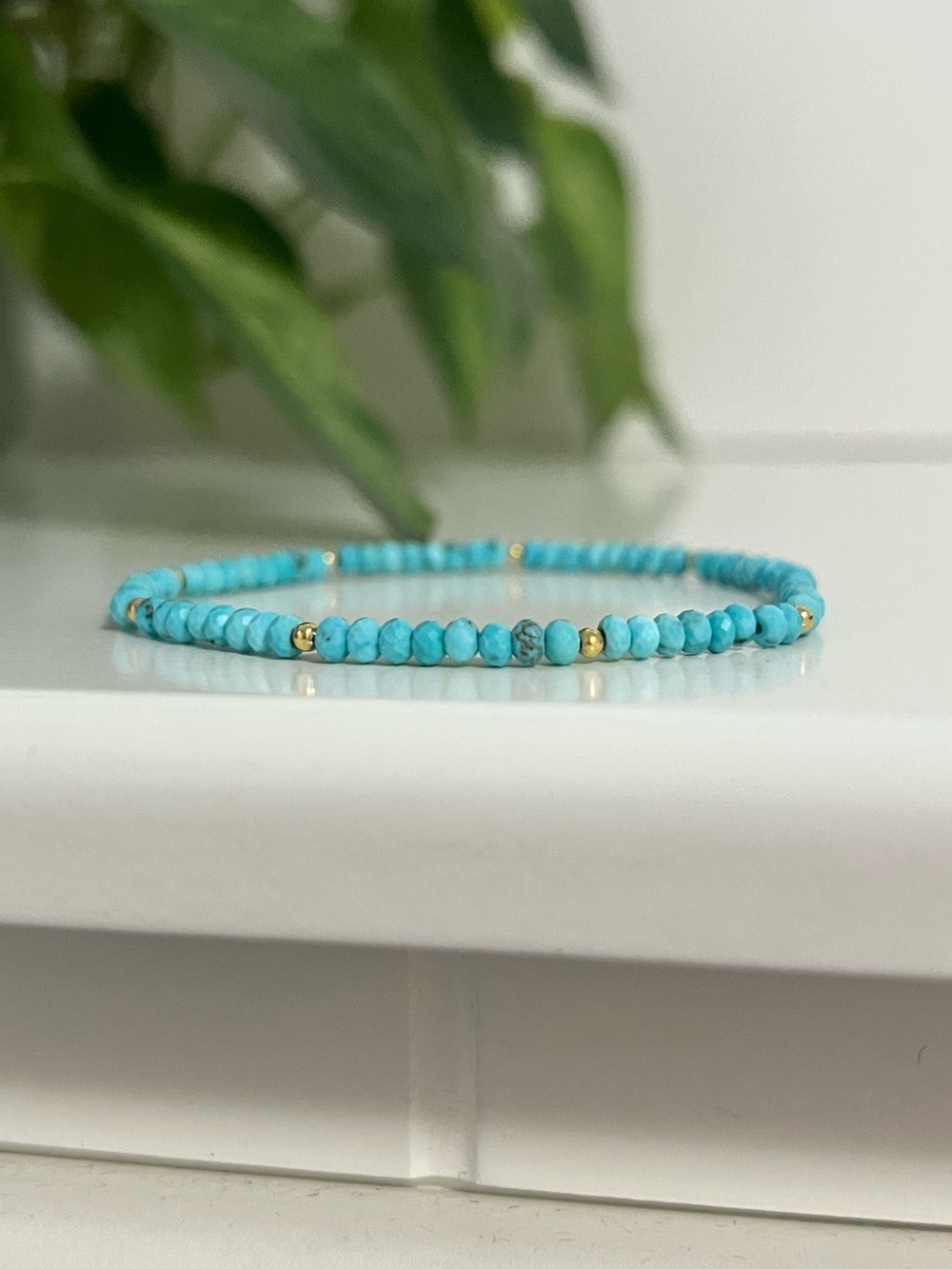 NWT Genuine Turquoise & 24K Gold Vermeil Minimalist Stacking Bracelet, Handmade